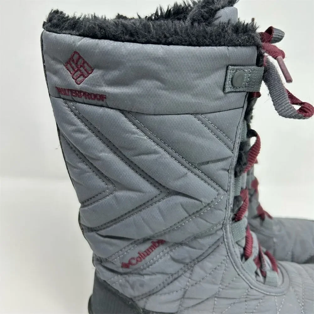 Columbia Kids Minx Mid III Waterproof Lace Up Boots Gray Size 4 Winter Hiking